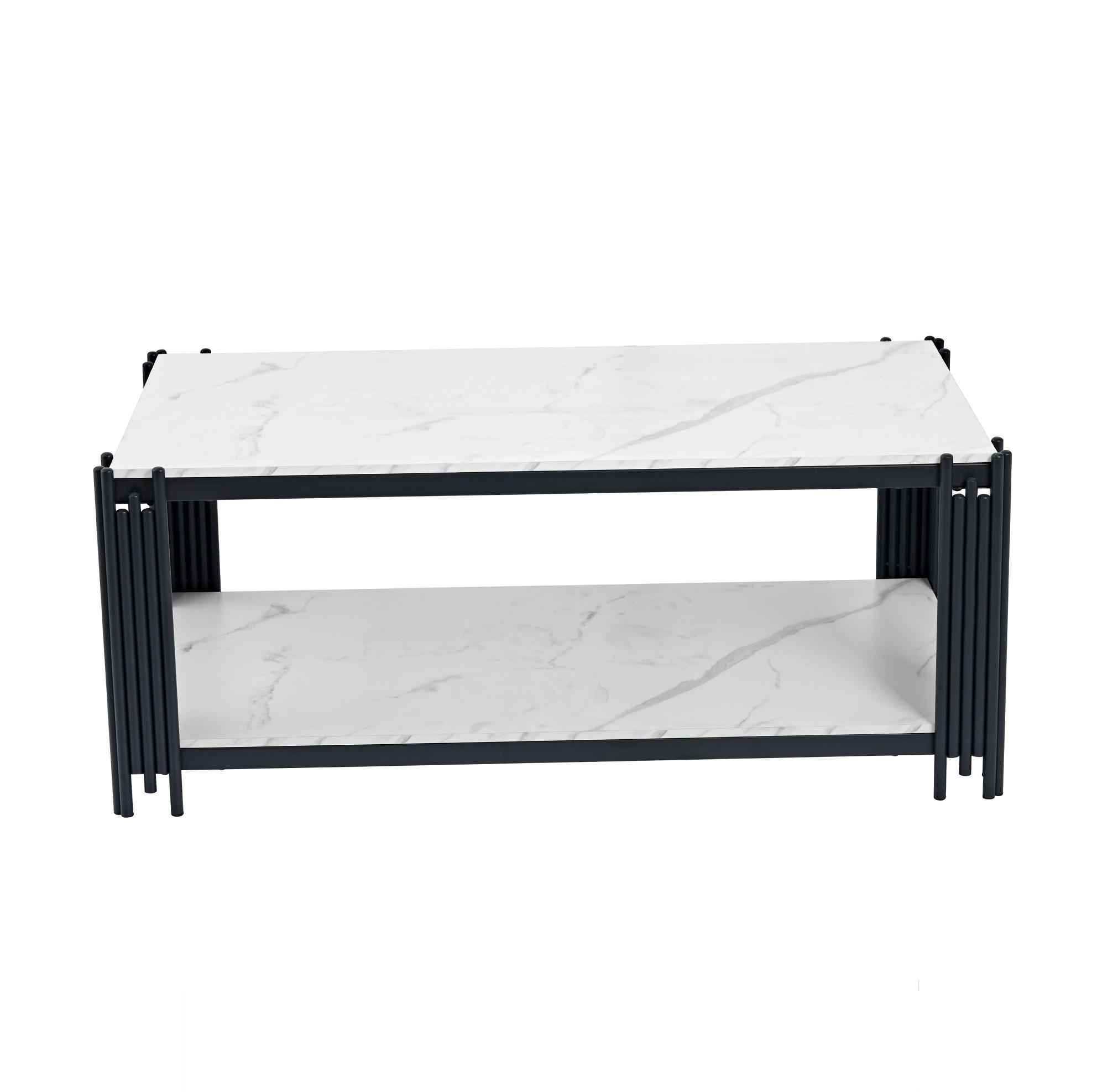 OKWISH KONFERENČNÍ stolek 114/64/46 cm bílá a černá z MDF a kovu se 2 policemi