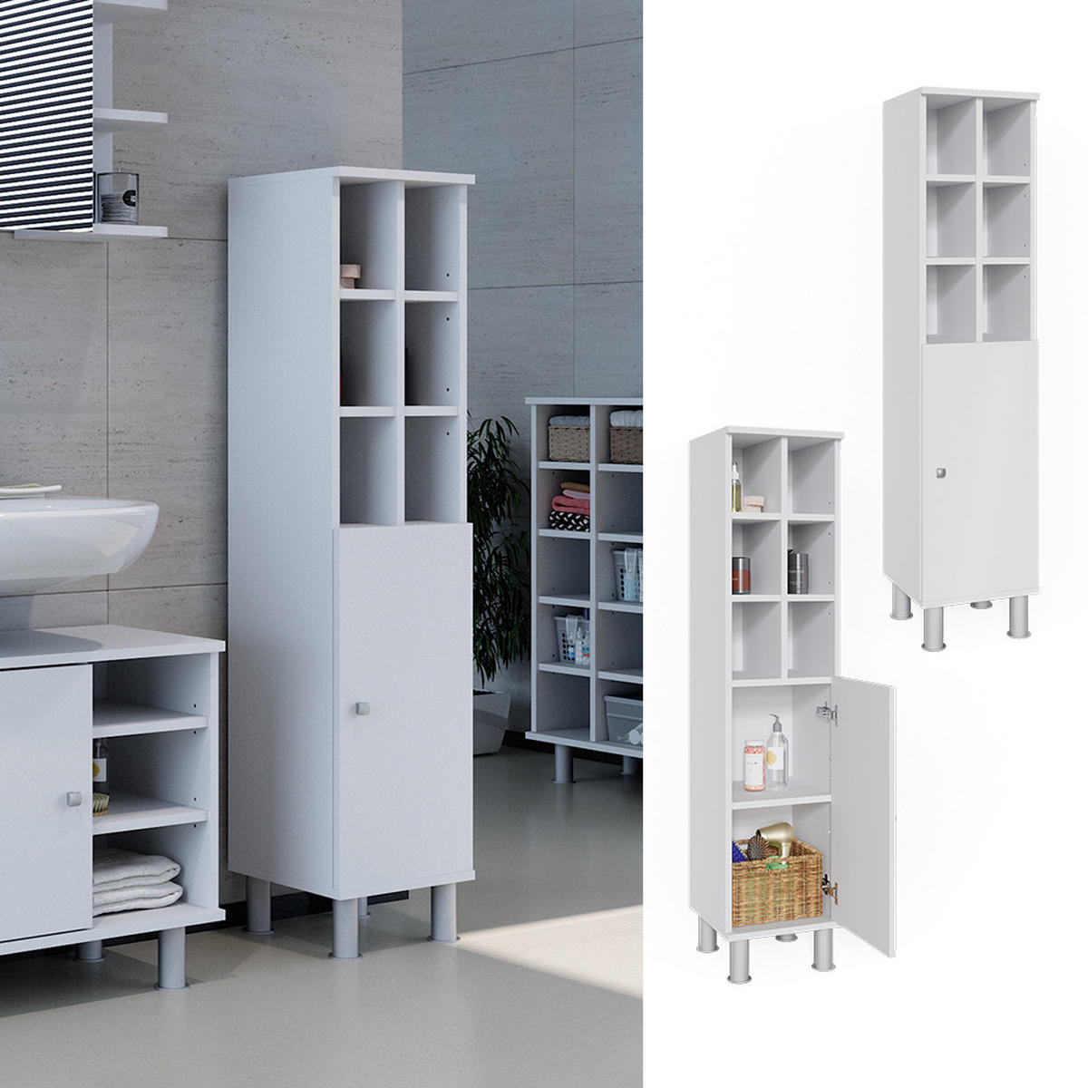 MIDISCHRANK Fynn Weiß 30 x 130.6 cm große Tür - Weiß, Holzwerkstoff (30/130.6/30cm) - Vicco