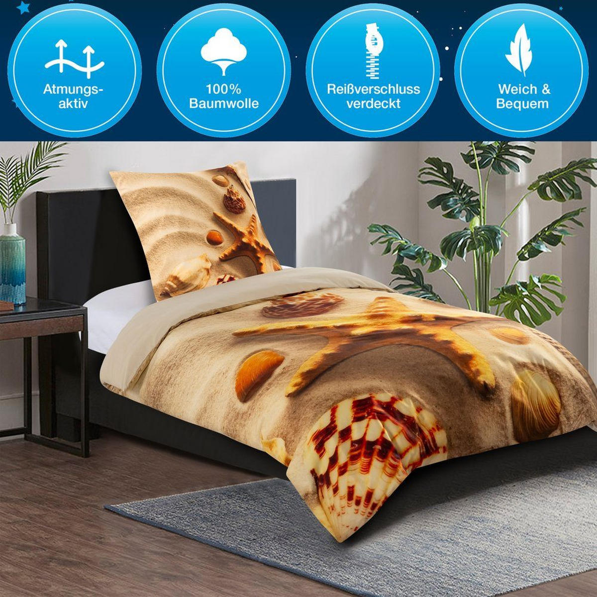 BETTWÄSCHE 4-teilig Sanibel - Beige, Naturmaterialien (135/200cm) - Sanilo