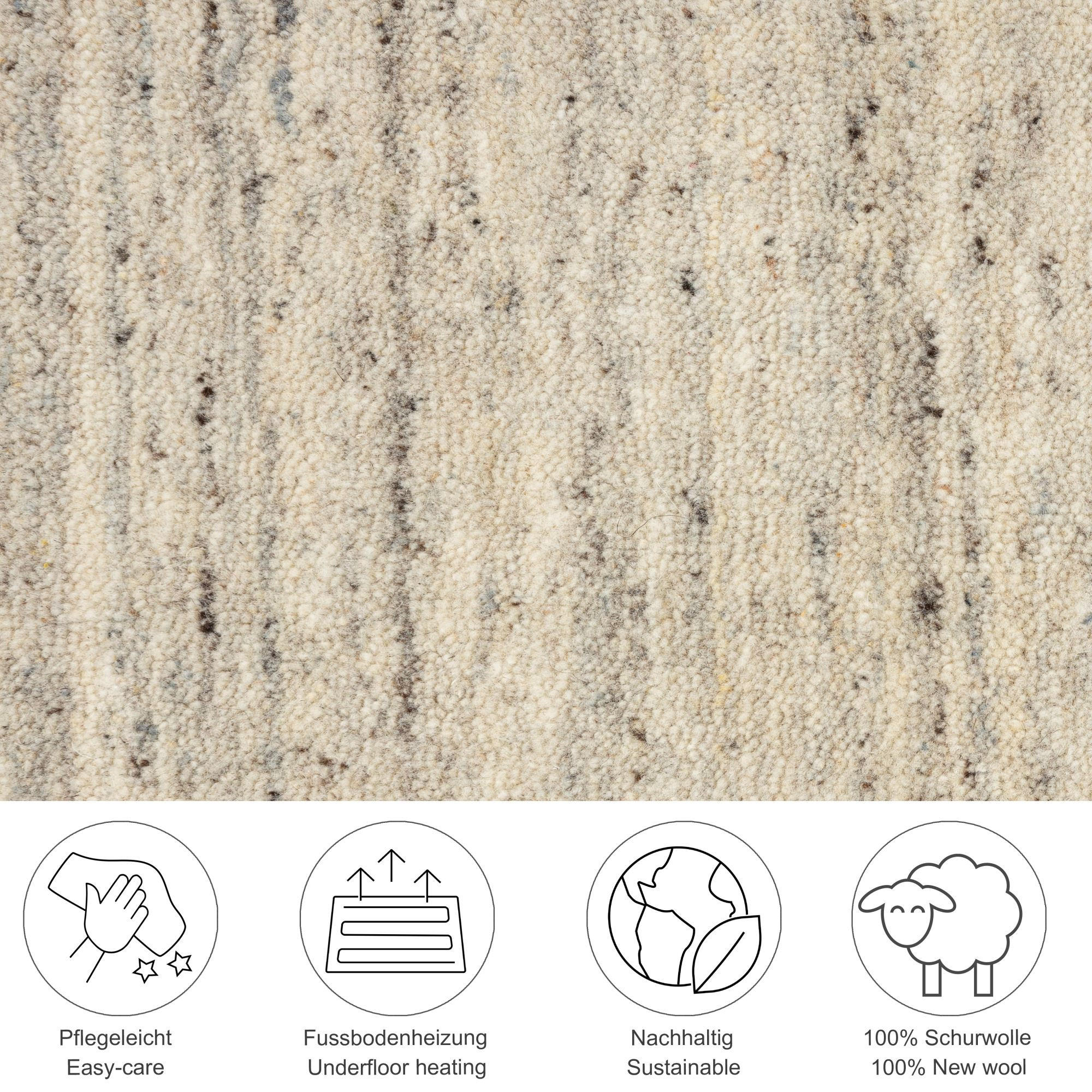 HANDWEBTEPPICH Pure 190x190 cm - Hellgrau, Textil (190/190cm) - THEKO