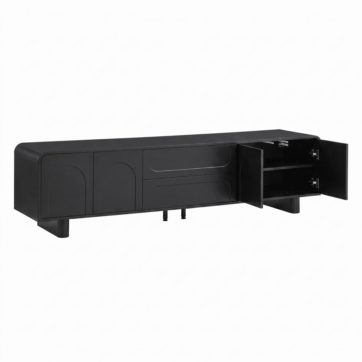 TV-LOWBOARD 180 cm aus MDF, Türen, Schubladen, Stauraum, abgerundet, Kabelmanagement, Schwarz - Schwarz, Holzwerkstoff (180/46/40cm)