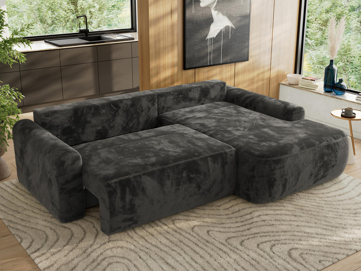 ECKSCHLAFSOFA CUBO L Dunkelgrau Plüsch - rechts - Dunkelgrau/Schwarz, Kunststoff/Textil (187/273cm) - MKS