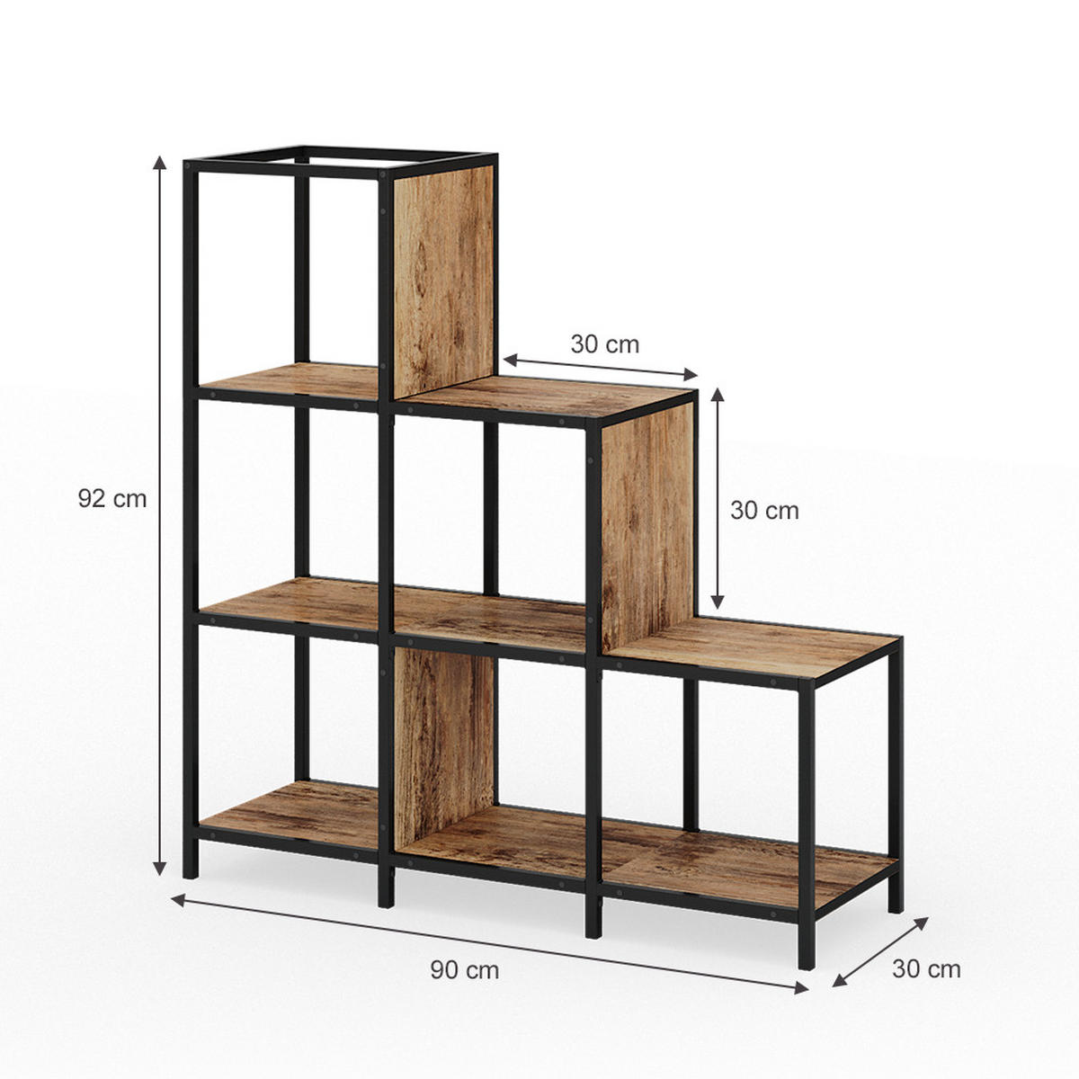 RAUMTEILER Fyrk Antikholz 90 x 92 cm - Eichefarben/Schwarz, Holzwerkstoff (90/92/30cm) - Vicco