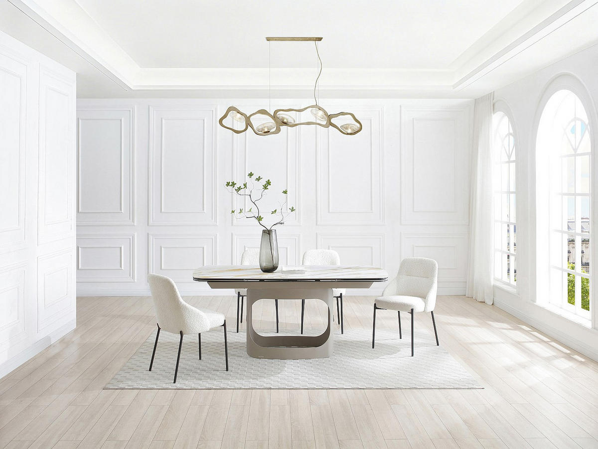 ESSTISCH ausziehbar 6-10 Personen - Keramik, Sicherheitsglas & Metall Taupe - Marmoroptik Weiß - DAVULO de Maison Céphy - Weiß, Glas (260/90/75cm) - Vente-Unique