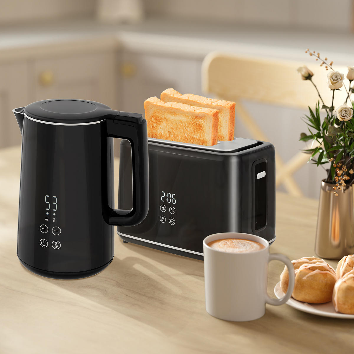 TOASTER mit Wasserkocher DE-07870 7 Bräunungsstufen, 1,5 L Schwarz - Schwarz, Kunststoff (15.5/25.1/21.5cm) - ComfortXL