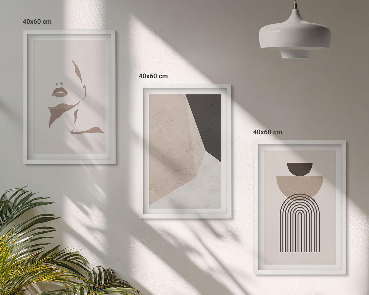 BILDER SET 3er Set - 40x60 cm Weißer Rahmen - Abstrakte Gesichtsformen - Weiß, Kunststoff (40/60cm) - TULUP