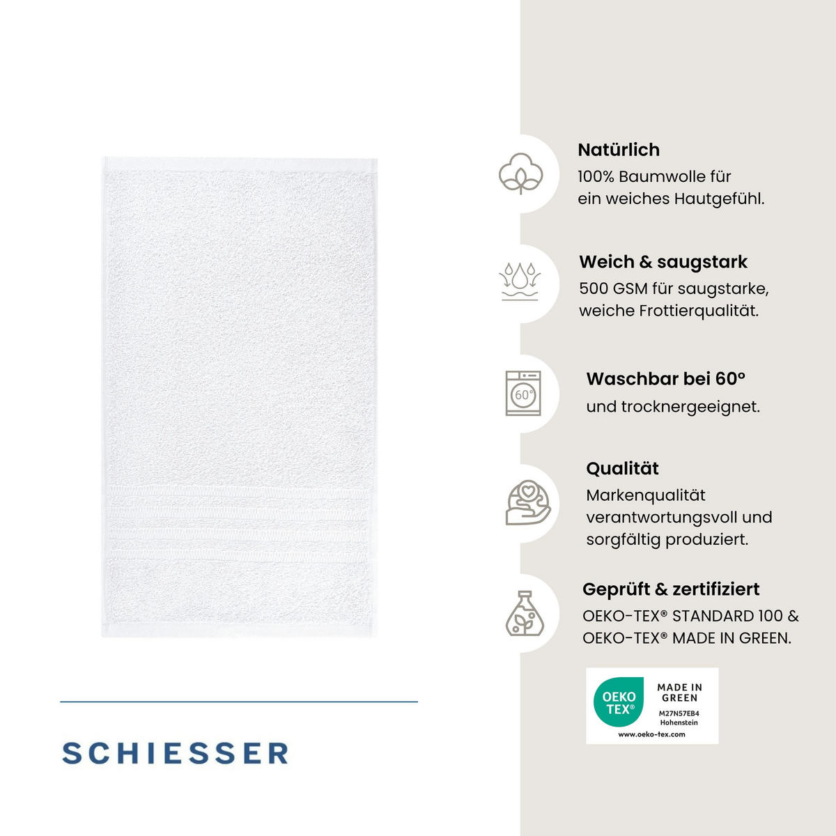 GÄSTETUCHSET Milano - 5-teilig - 30x50 cm - Weiß - Weiß, Textil (30/50cm) - SCHIESSER