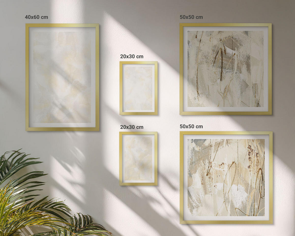 WANDBILDER 5er Set - 50x50 cm & 20x30 cm & 40x60 cm Goldrahmen - Helles Strukturfarbendesign - Goldfarben, Kunststoff (40/60cm) - ArtPrintCave