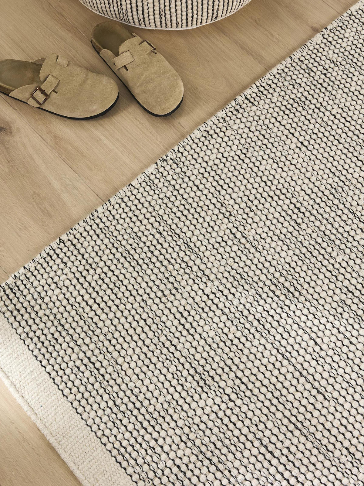 WOLLTEPPICH-LÄUFER Rocco Beige/Schwarz 70x200 cm - Beige, Naturmaterialien/Textil (70/200cm) - benuta Pure