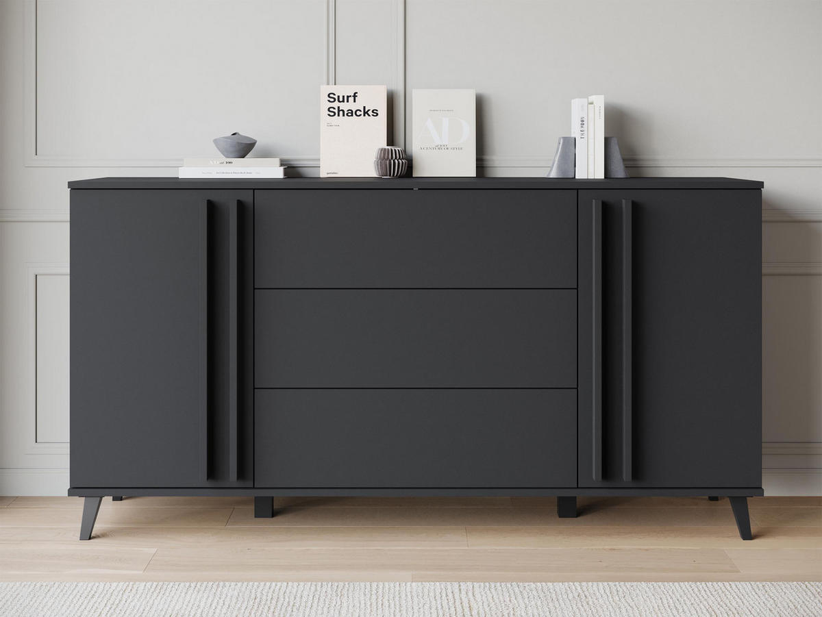 SIDEBOARD Helsinki 150 - Schwarz/Graphitfarben, Holzwerkstoff/Kunststoff (150/78/40cm) - MIRJAN24