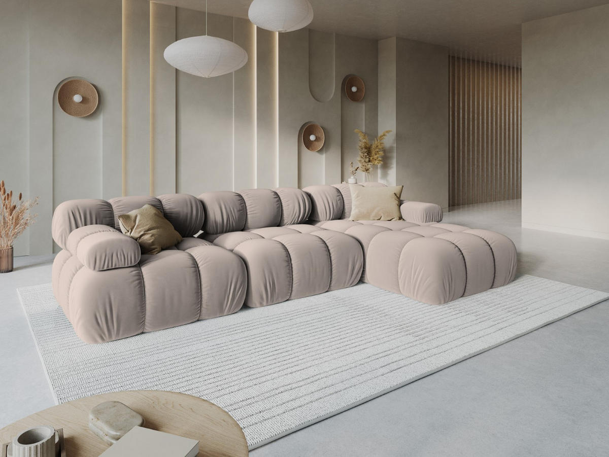 MODULARES-ECKSOFA rechts Bellis aus Samt beige 4 Sitzplätze - Beige, Textil (122/285cm) - Micadoni