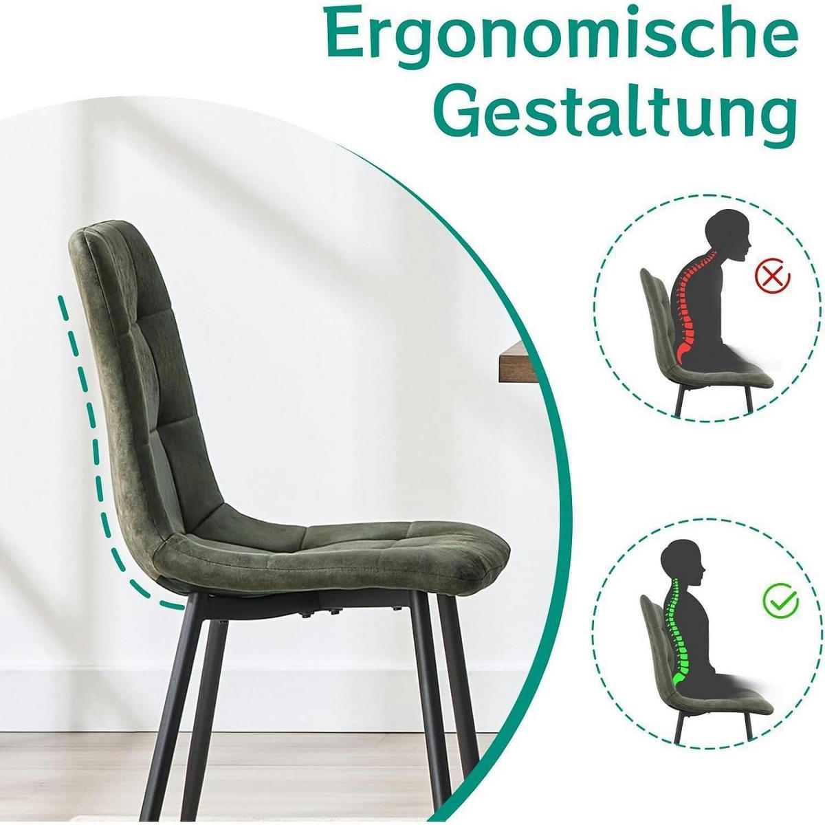 ESSZIMMERSTUHL 2er Set Technologietuch Grün - Olivgrün, Textil (41.5/88/43cm)