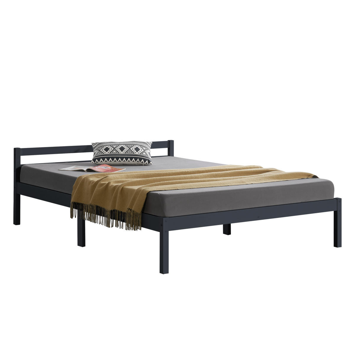 HOLZBETT Nakkila - Dunkelgrau, Holz (140/200cm) - [en.casa]