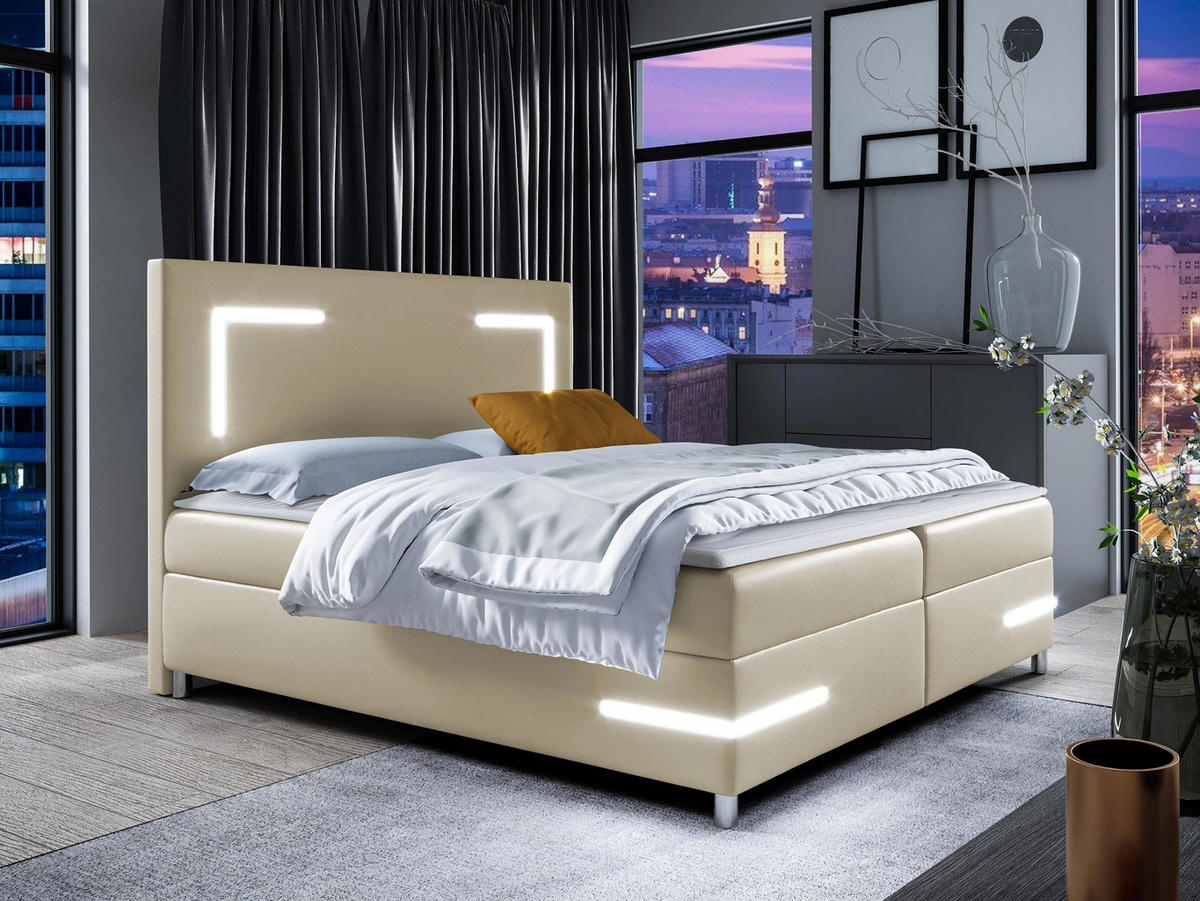 BOXBETT Delos LED - Beige, Holz (200/200cm) - MIRJAN24