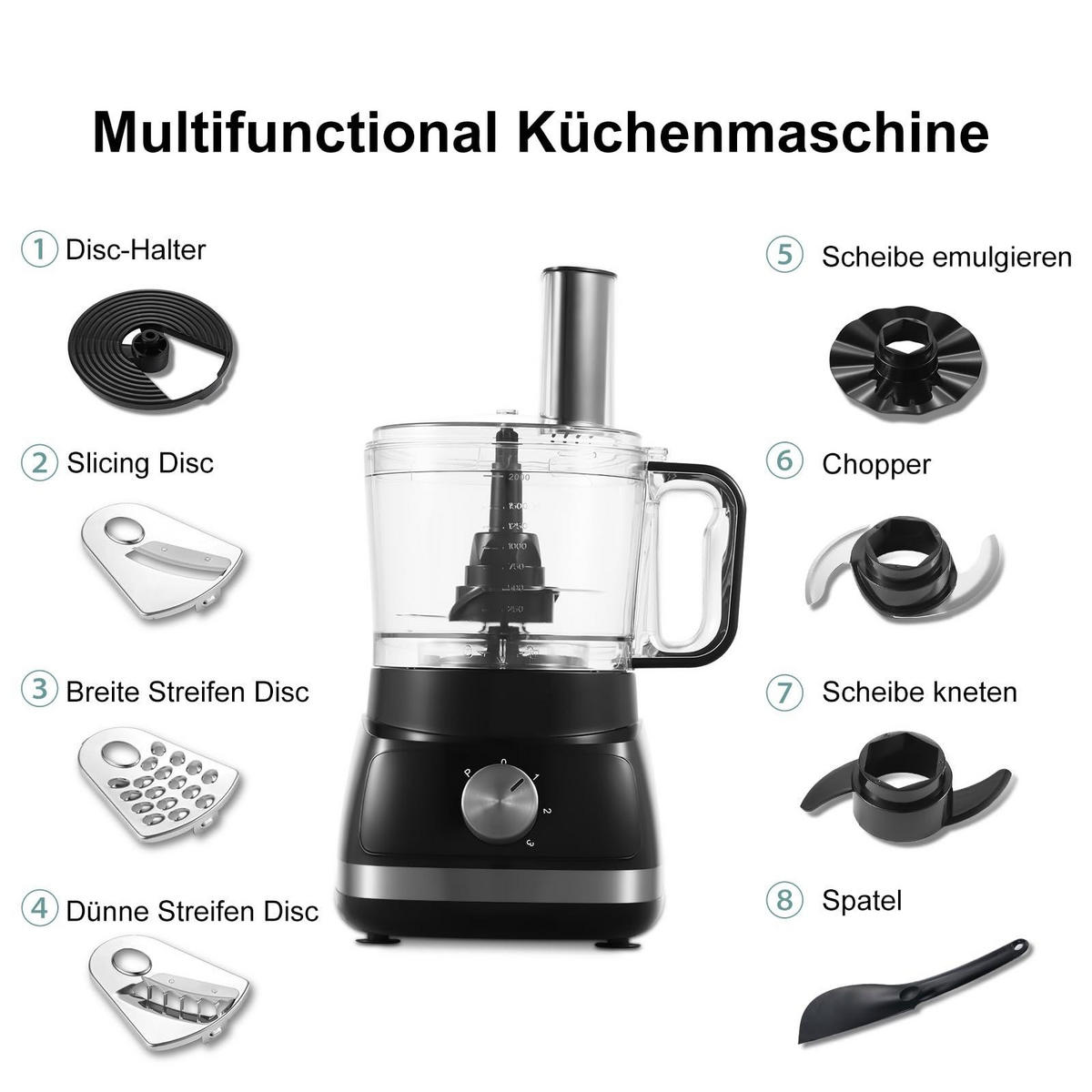 KÜCHENMASCHINE Schwarz mit Knetfunktion, Rührfunktion, Mixfunktion - Schwarz, Kunststoff (26/39.5/28.3cm) - Korfee