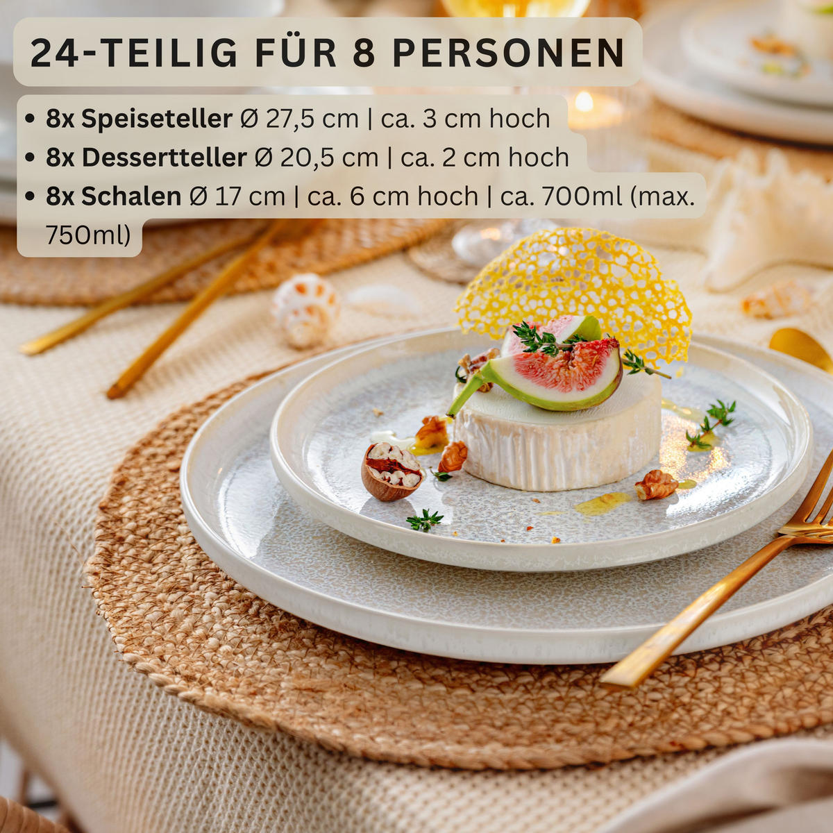 TAFELSERVICE KORFU - 24 teilig aus Steingut - Creme, Stein (27.5/6/27.5cm) - Sänger