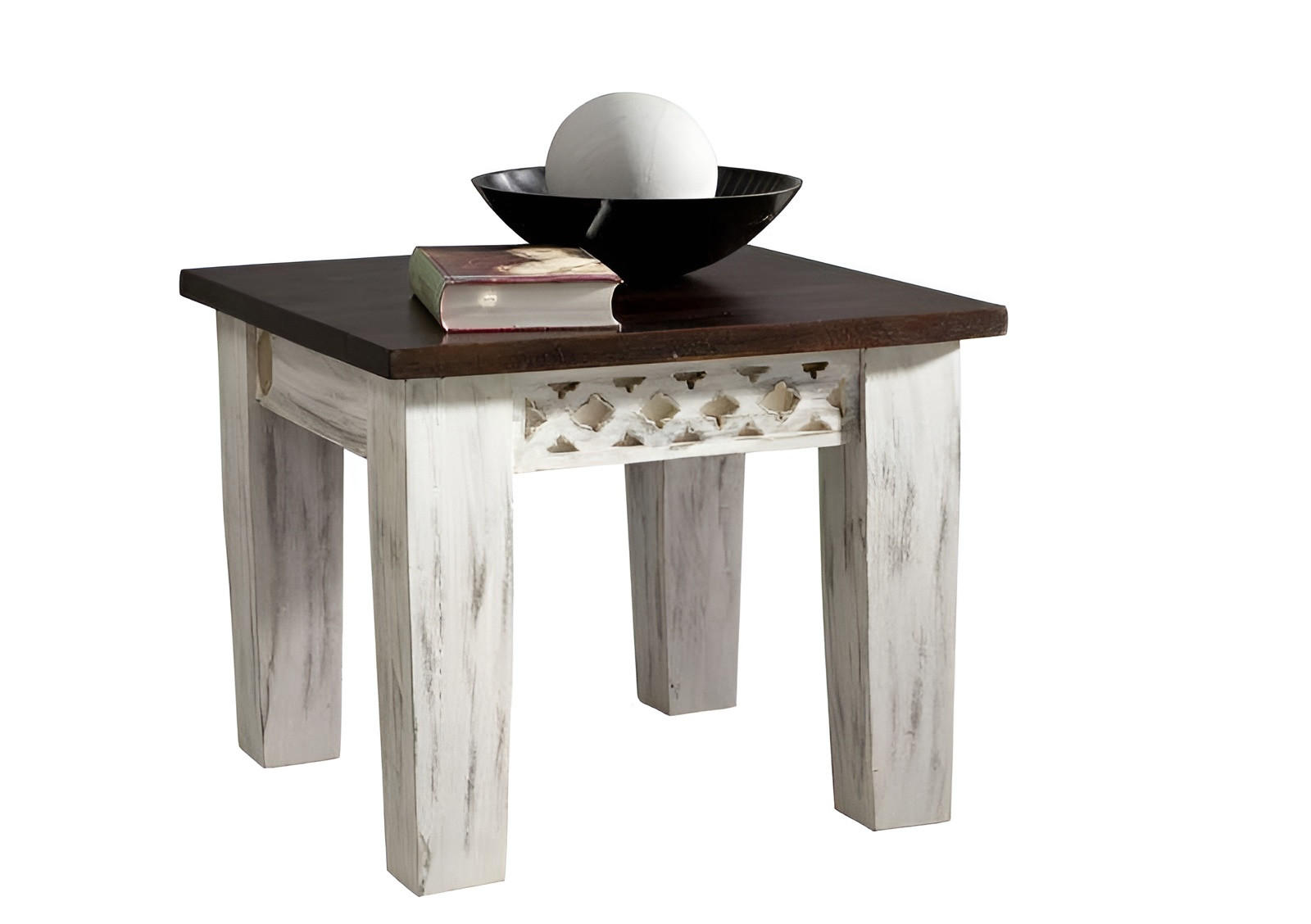 BEISTELLTISCH Mango / Akazie 55x55x45 weiß gewachst CASTLE-ANTIK #249 - Weiß, Holz (55/55/45cm) - Massivmoebel24