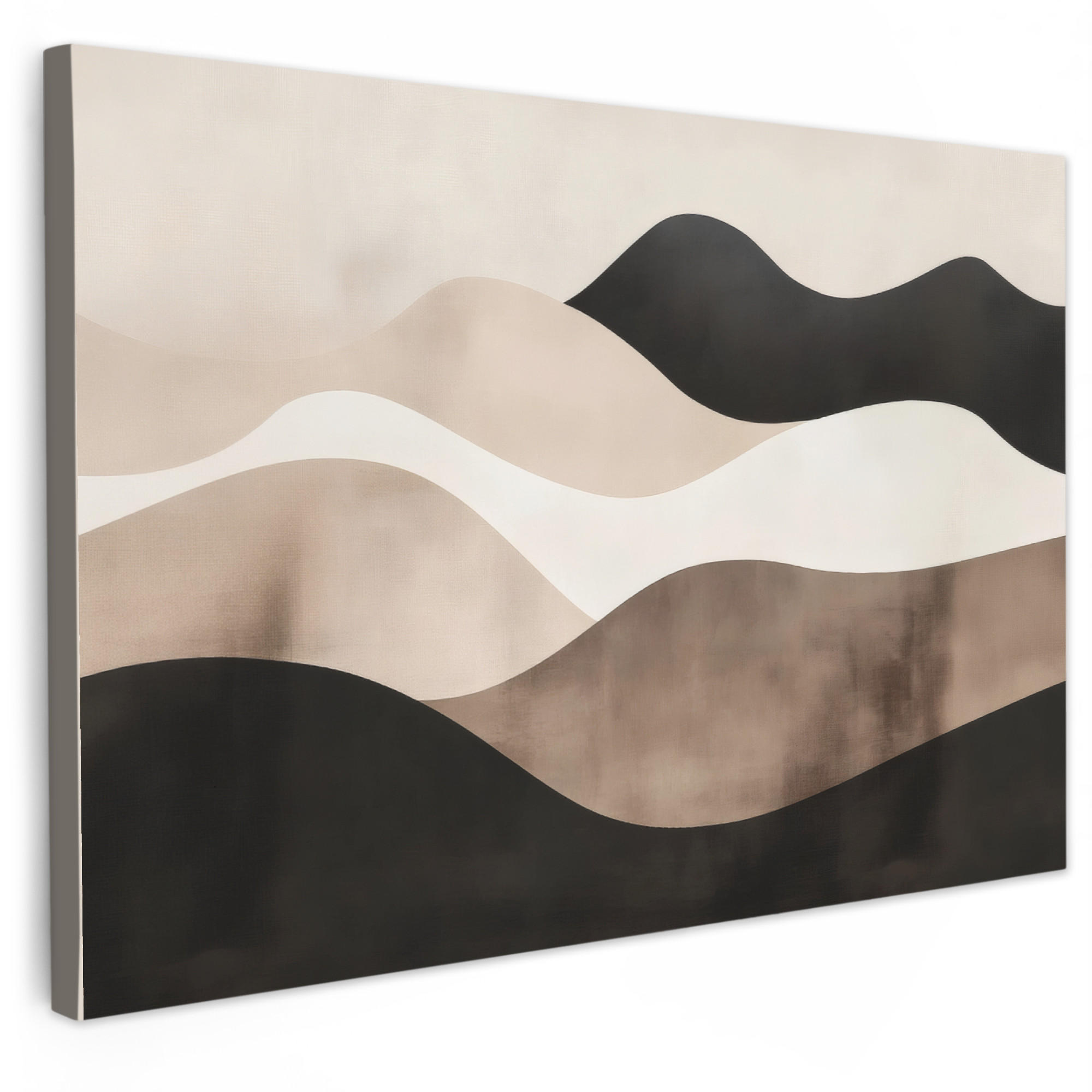 LEINWANDBILD Abstrakt - Landschaft - Wellen - Cremefarben Wohnzimmer 120x80 cm - Cappuccino, Textil (120/80cm) - MuchoWow