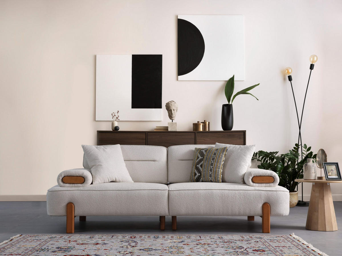 2-SITZER Sofa LUCY, Creme - Creme, Leder/Holz (185/85/103cm) - Villa Möbel