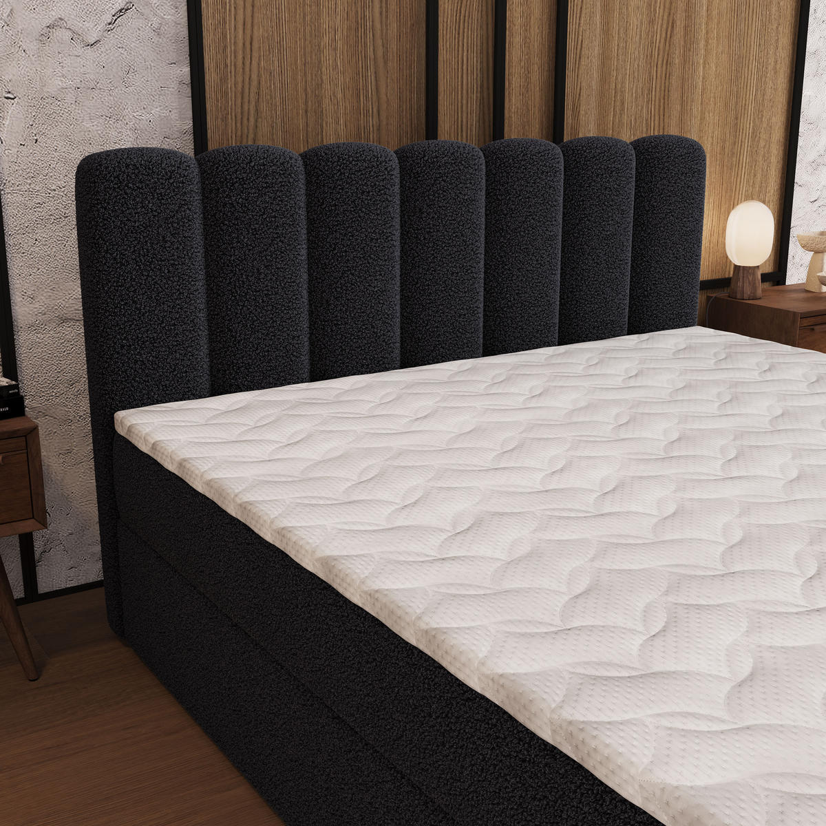 BOXBETT CELLA 160x200 cm mit Matratze und Topper - Schwarz - Schwarz, Holz (160/200cm) - MASSENO