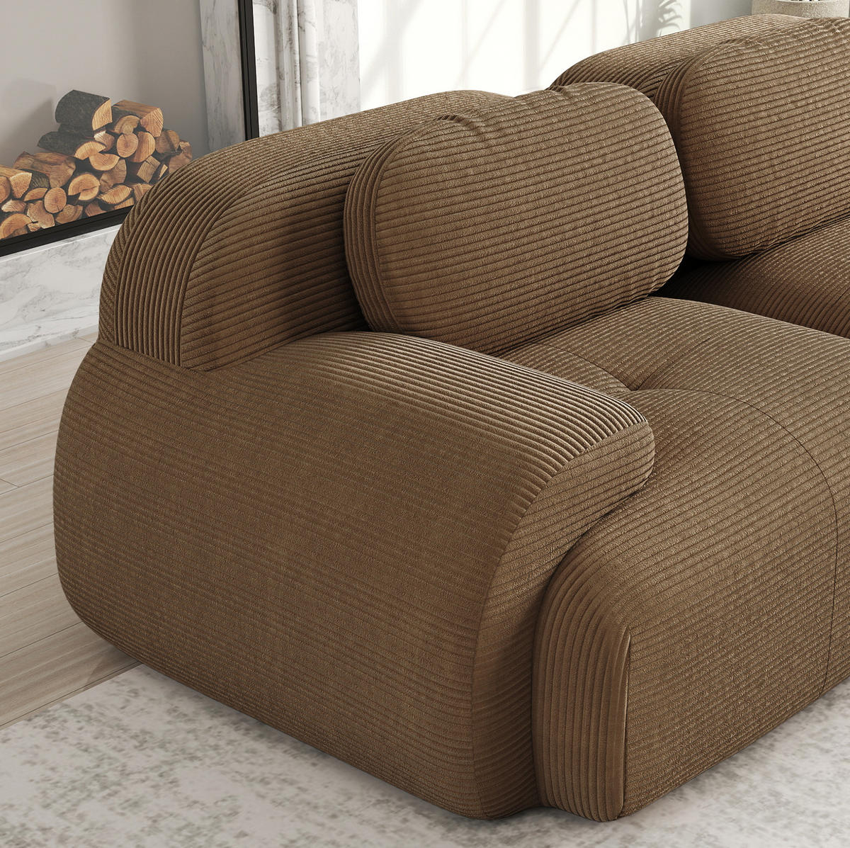 ECKSOFA 298/178/70 cm braun aus Cordstoff montagefrei und ergonomisch - Braun, Textil (178/298cm) - OKWISH