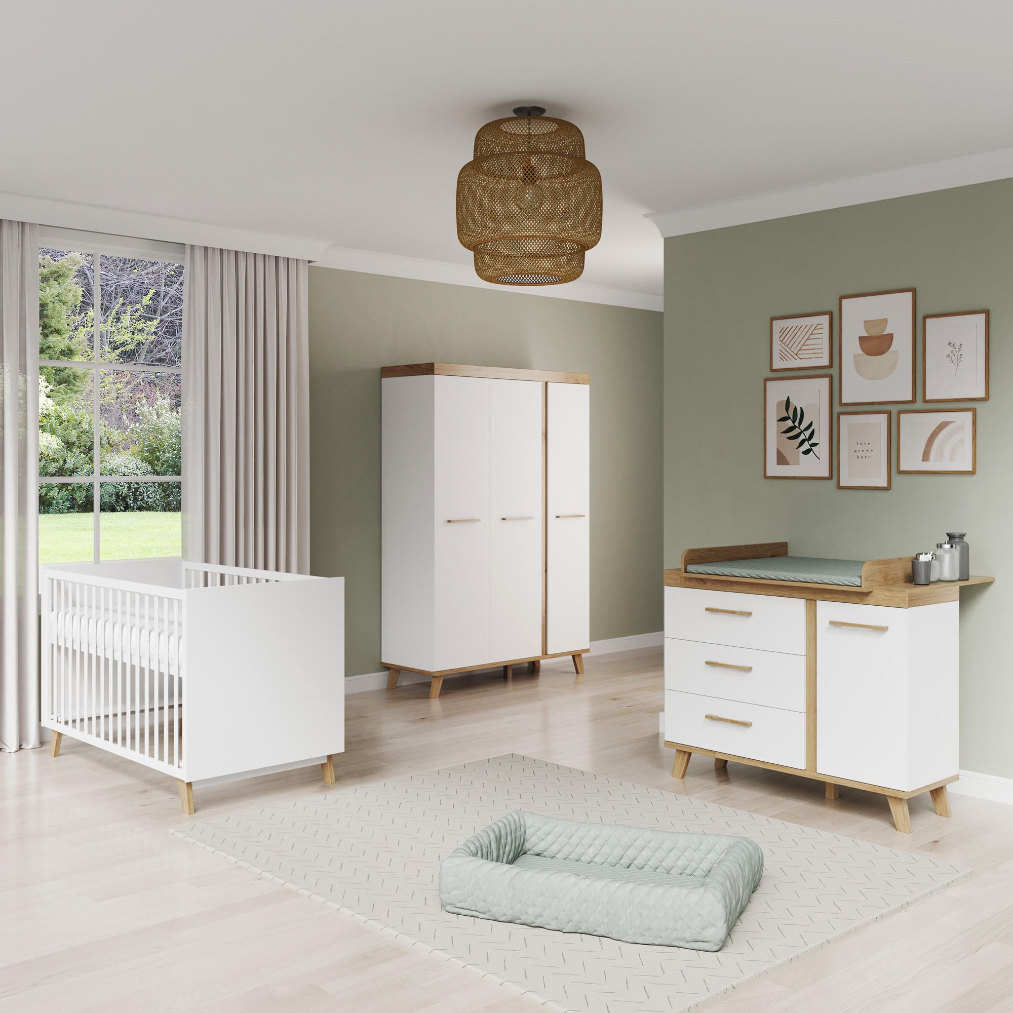 BABYZIMMER-SET Smile, 3 teilig - Weiß, Holzwerkstoff (76/90.5/142cm) - Roba