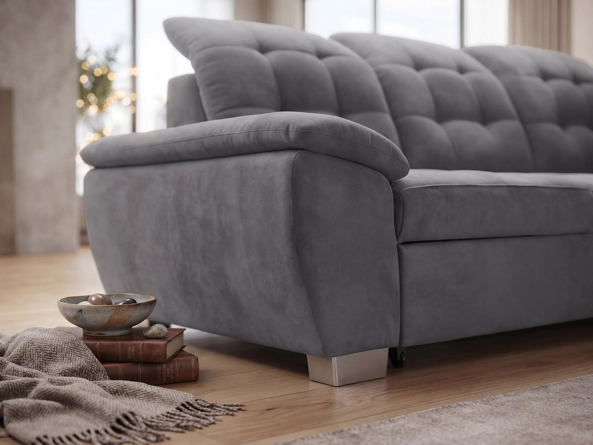 ECKSOFA LENO Rechts, mit Schlaffunktion und Bettkasten, Grau - Grau, Kunststoff/Textil (261/220cm) - Idohome