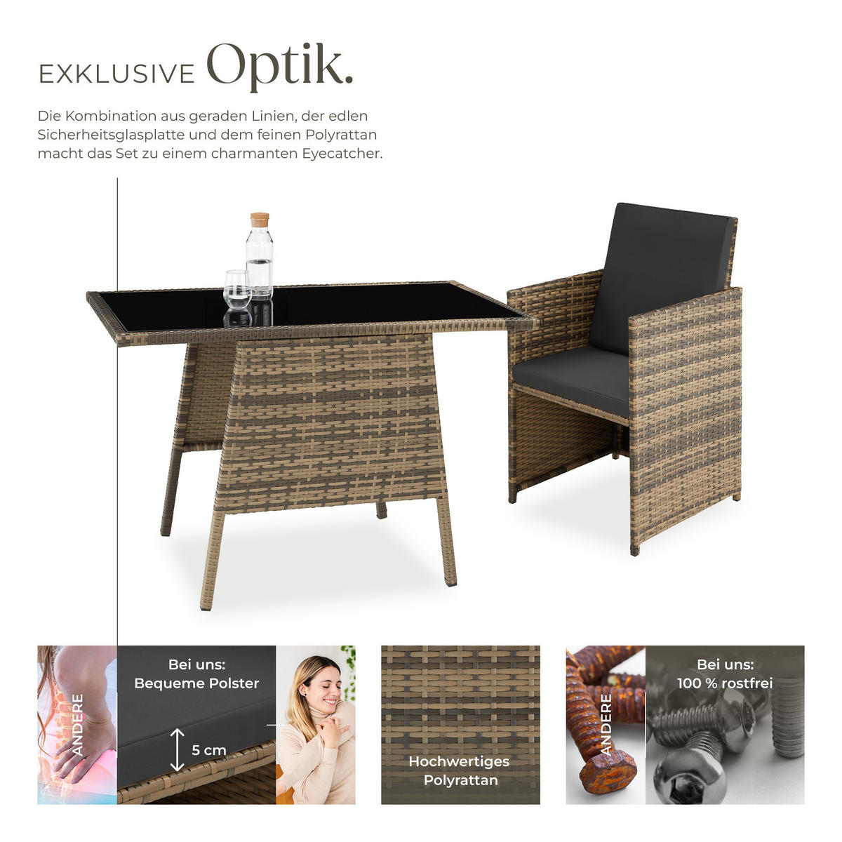 RATTAN SITZGRUPPE Lausanne,zusammenschiebbar,natur - Naturfarben, Kunststoff - tectake