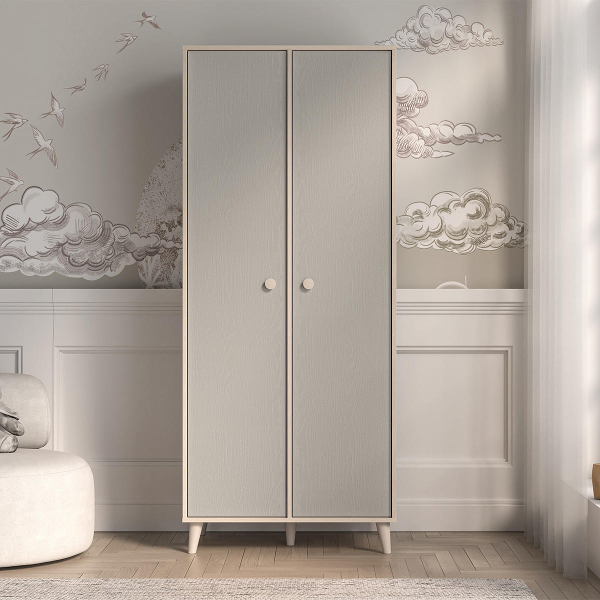 SCHRANK 2 Türen Alycia Beige - Grau - Holzeffekt - Grau, Holz (80/190/51cm) - Petits-meubles