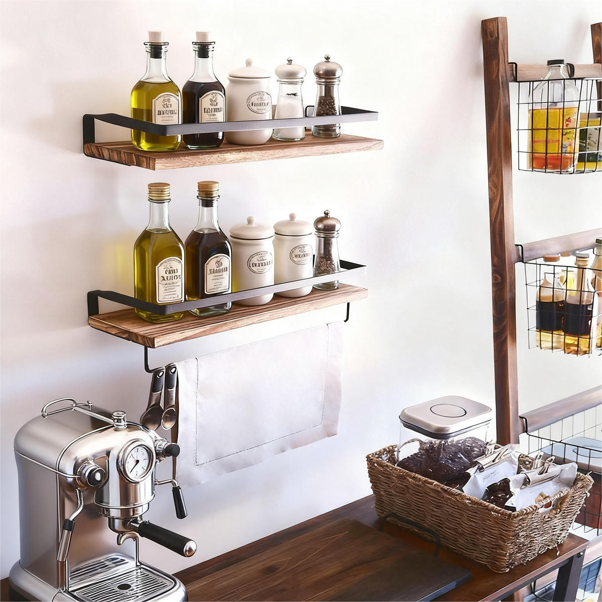 2-DIELNE nástenné police - svetlohnedá, kov/drevo (40/13.5/15cm) - Relaxdays