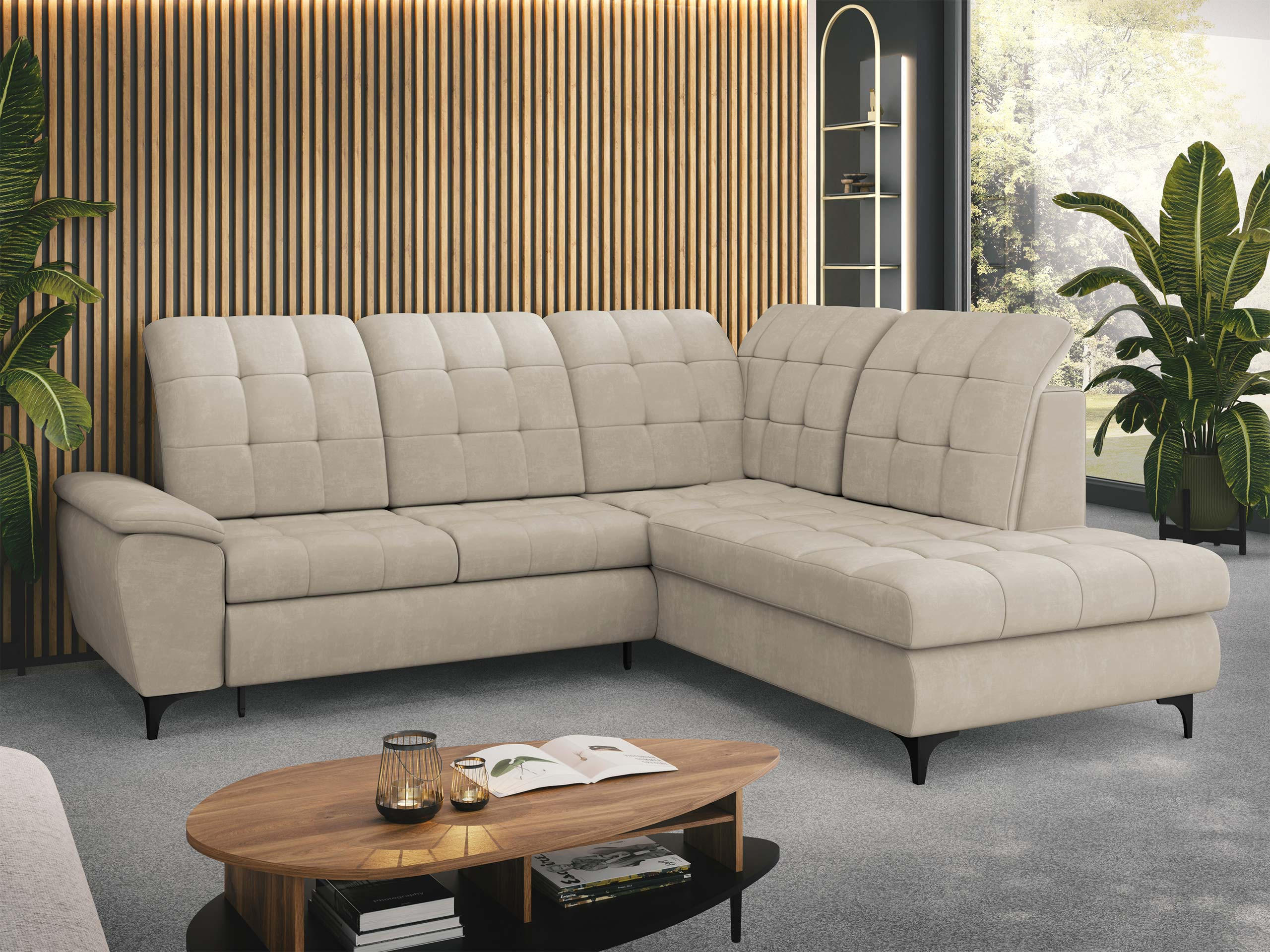 ECKSOFA Forest, Seite: Rechts - Beige/Schwarz, Holz/Textil (271/212cm) - MIRJAN24