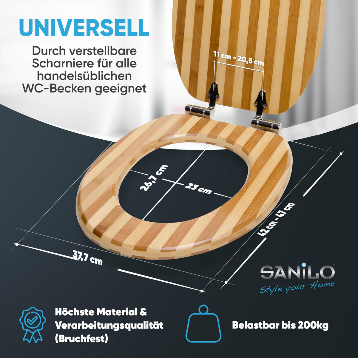 WC-SITZ Absenkautomatik Bambus Gestreift - Braun, Holzwerkstoff (38/6/47cm) - Sanilo