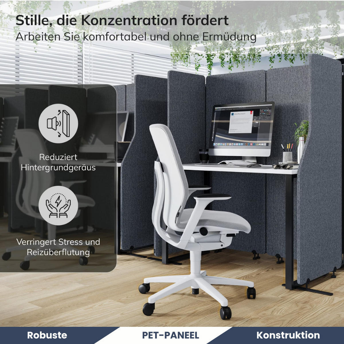 AKUSTIK-TRENNWAND mit Schalldämmung PEOLT 145x240x1,8cm Anthrazit Stellwand - Anthrazit, Kunststoff (240/145/1.8cm) - DELUKE