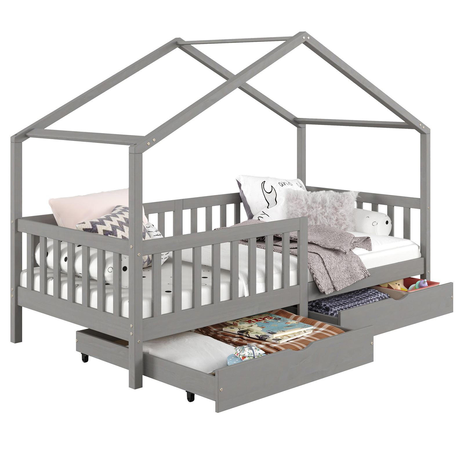 HAUSBETT ELEA 90x200 cm - Grau, Holz (96/148/206cm) - IDIMEX