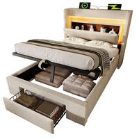 POLSTERBETT mit Stauraum 90x200 cm Leinen Beige mit LED - Beige, Metall (90/200cm) - Meubliv