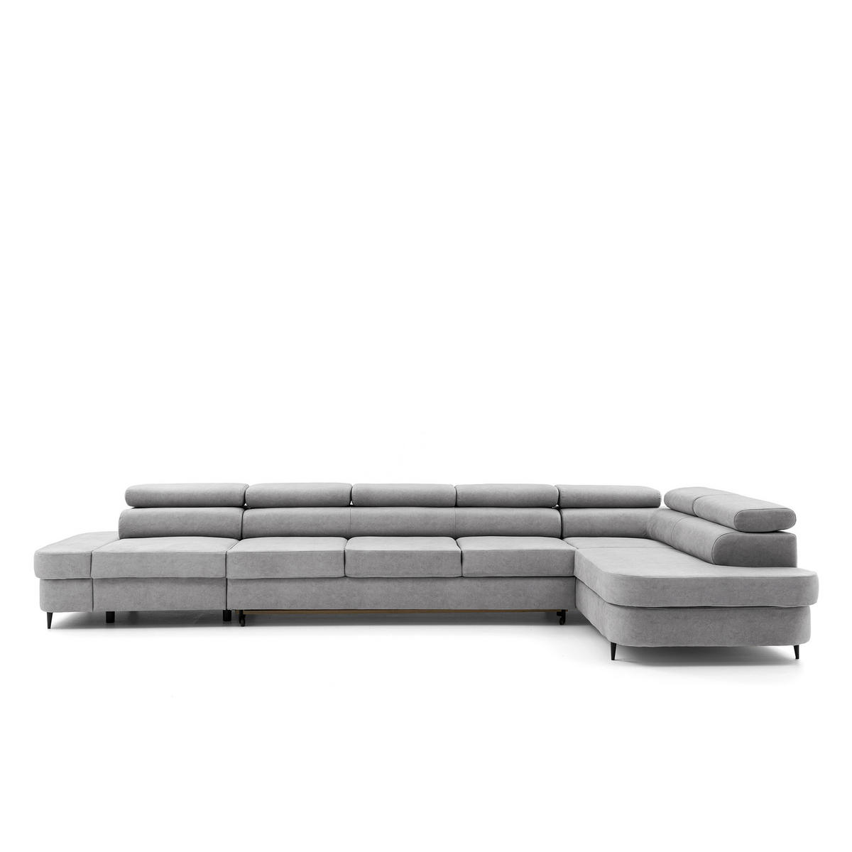 ECKSOFA PRIAM XXL L-Form Rechts mit Schlaffunktion 125x265 Velours Hellgrau - Hellgrau/Schwarz, Holz/Textil (420/203cm) - Muffo