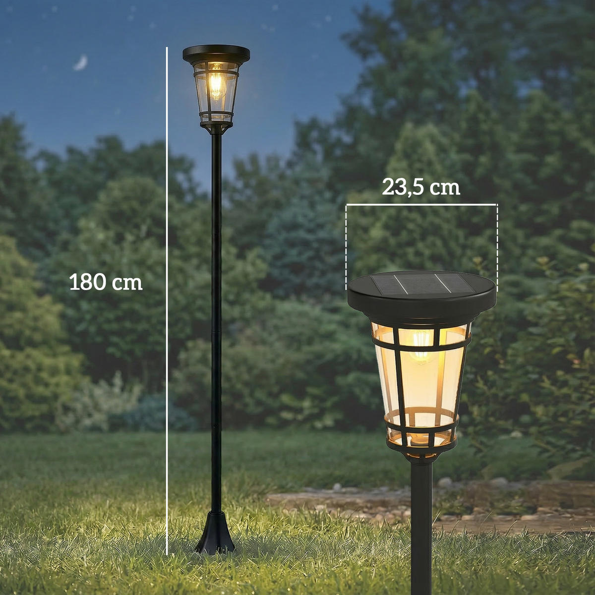 SOLÁRNÍ LAMPY, SADA 2 KS z ABS, nerezová ocel, černá - černá, kov (23.5/23.5/180cm) - Outsunny