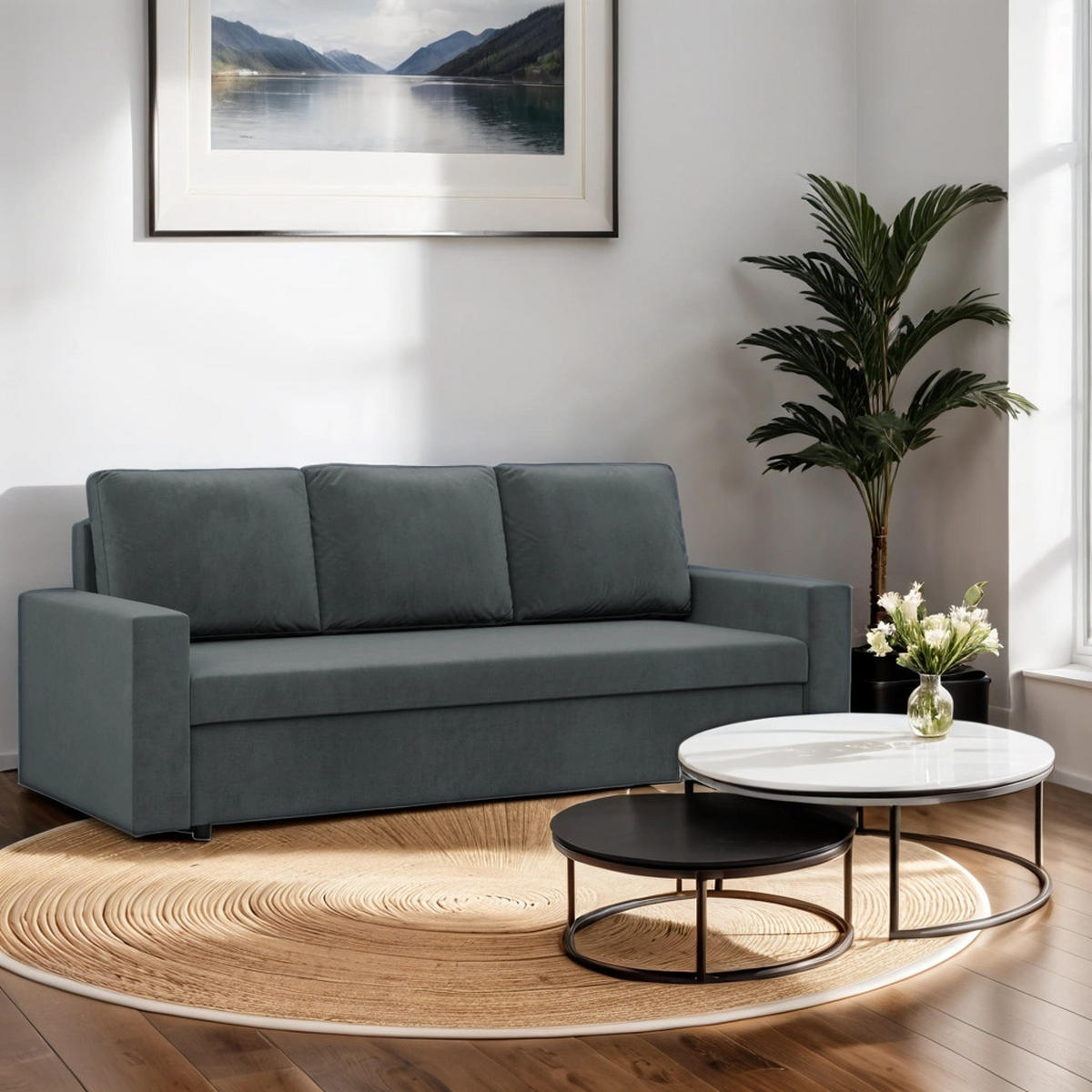 SOFA Neo mit gerader Armlehnen dunkelgrau - Dunkelgrau, Textil (220/92/92cm) - SIMKAM Furniture
