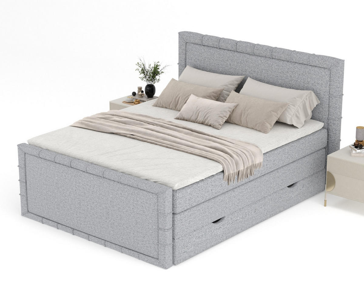 BOXBETT Estelle Grau 160/200 cm im Webstoff - Schwarz/Grau, Holz/Holzwerkstoff (160/200cm) - Maison de Reve