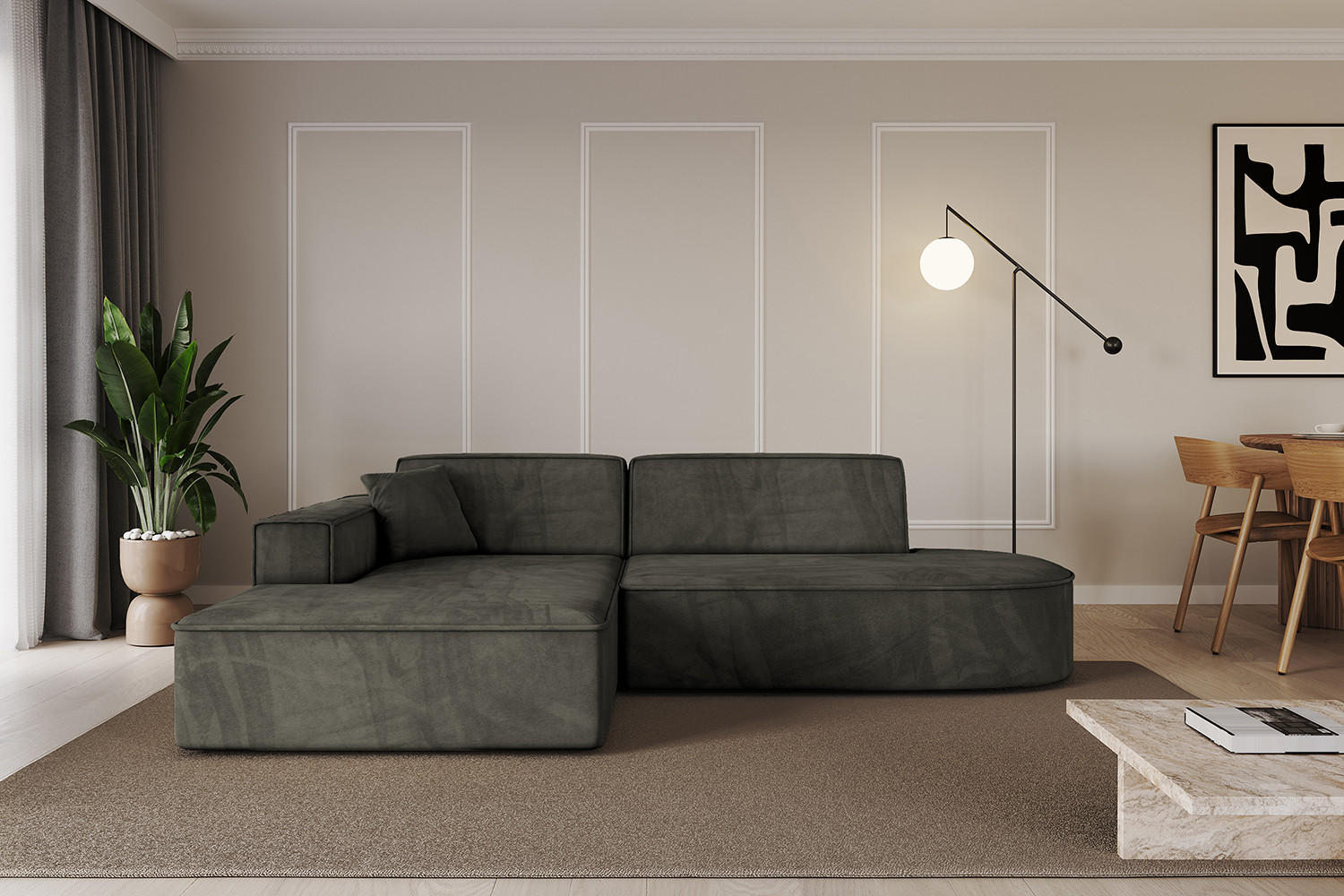 ECKSOFA Ottomane Links IREA-L1-v4 - 232x165x77 cm Schwarz - Schwarz, Holzwerkstoff/Textil (232/165cm) - ALTDECOR