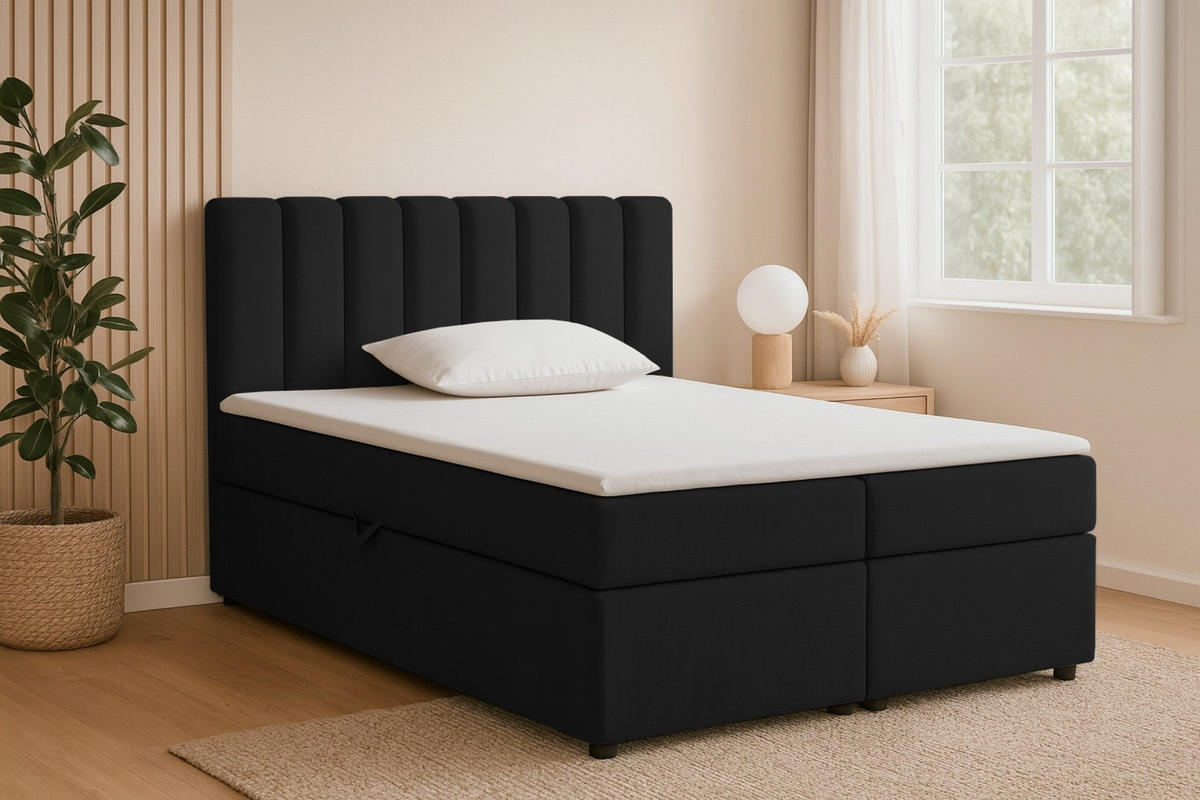 BOXBETT VIKA 200/200 in Velours Schwarz H3 - Schwarz, Holz/Holzwerkstoff (200/200cm) - Deine Möbel 24