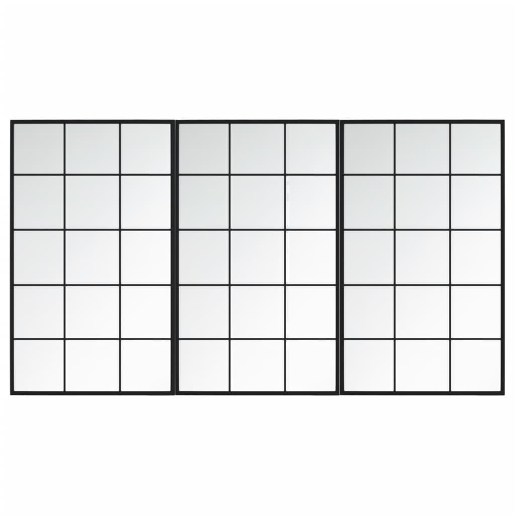 WANDSPIEGEL 3 Stk. Schwarz 100x60 cm Metall - Schwarz, Metall (100/180/180cm) - furnicato
