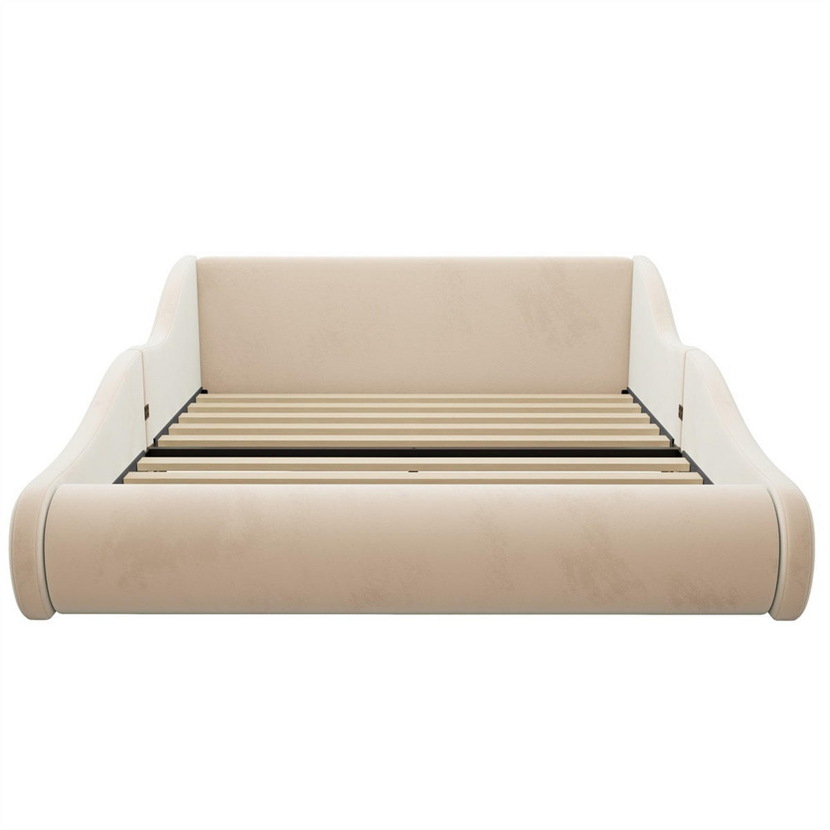 POLSTERBETT 140x200 cm mit hohem Kopfteil und Seitenschutzgittern - Samtstoff - ohne Matratze - Beige - Beige, Textil (140/200cm) - DELFA