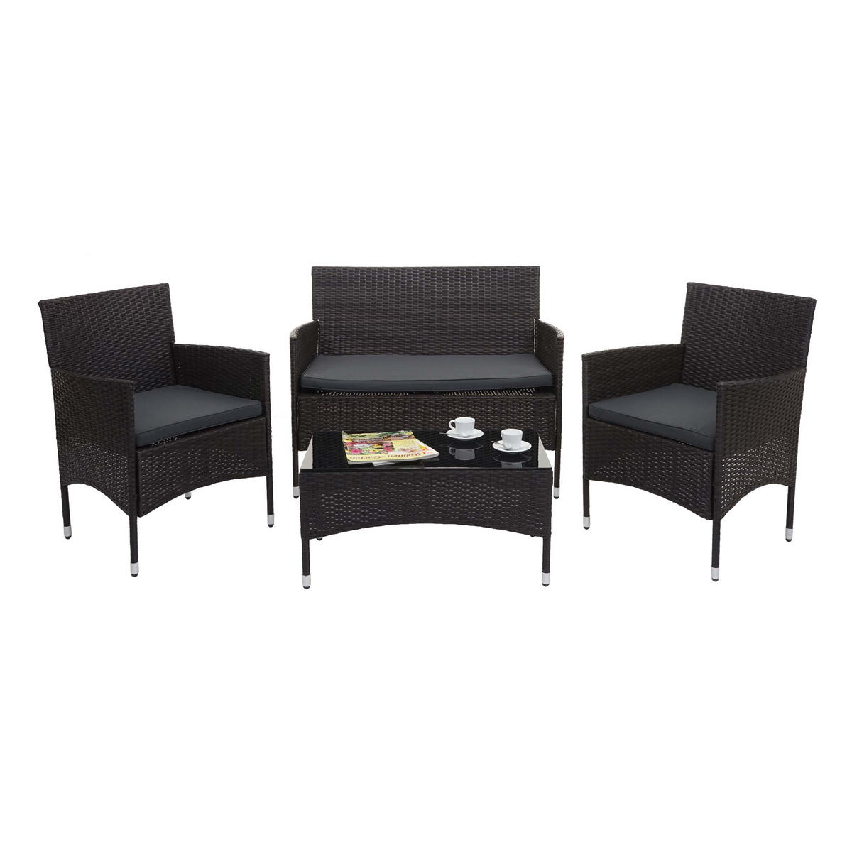 POLY-RATTAN GARNITUR Braun, Anthrazit - Anthrazit/Braun, Kunststoff - MCW