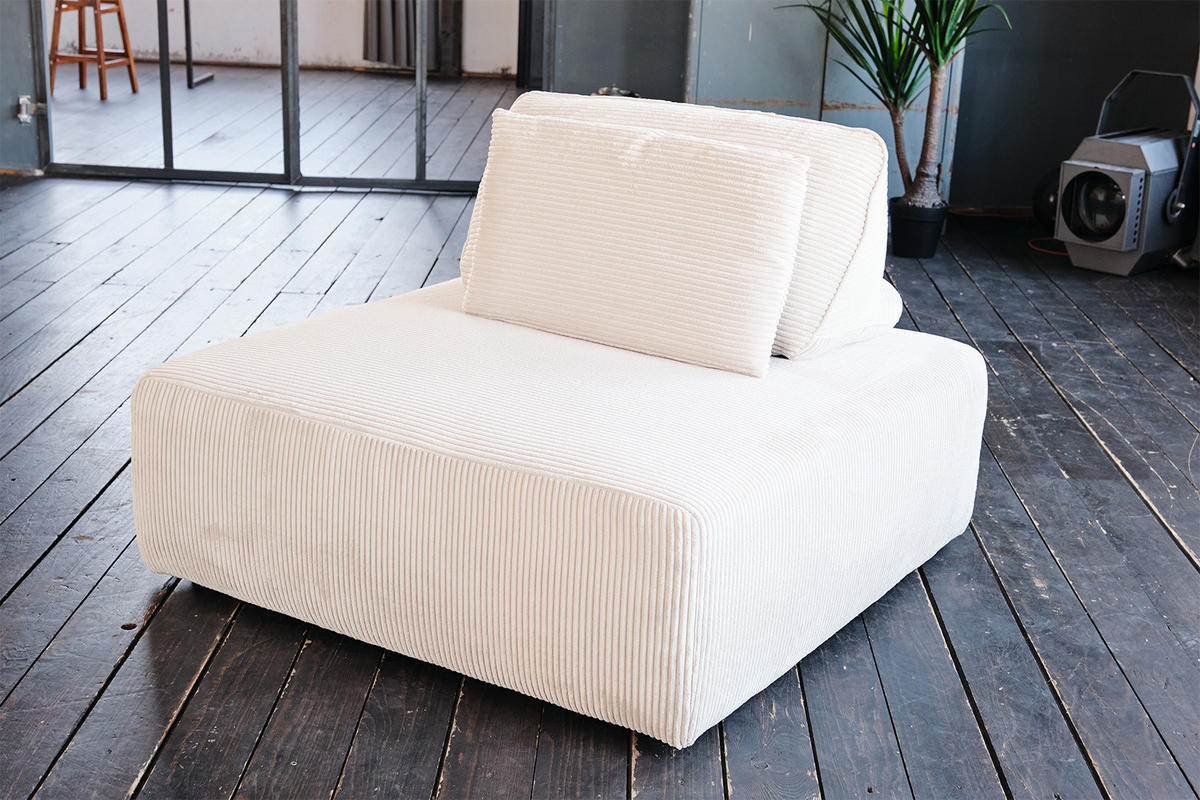 HOCKER MIT RÜCKENKISSEN WIOLO SOFT Cremeweiß Cord - Creme/Schwarz, Kunststoff/Textil (111/84/111cm) - KAWOLA