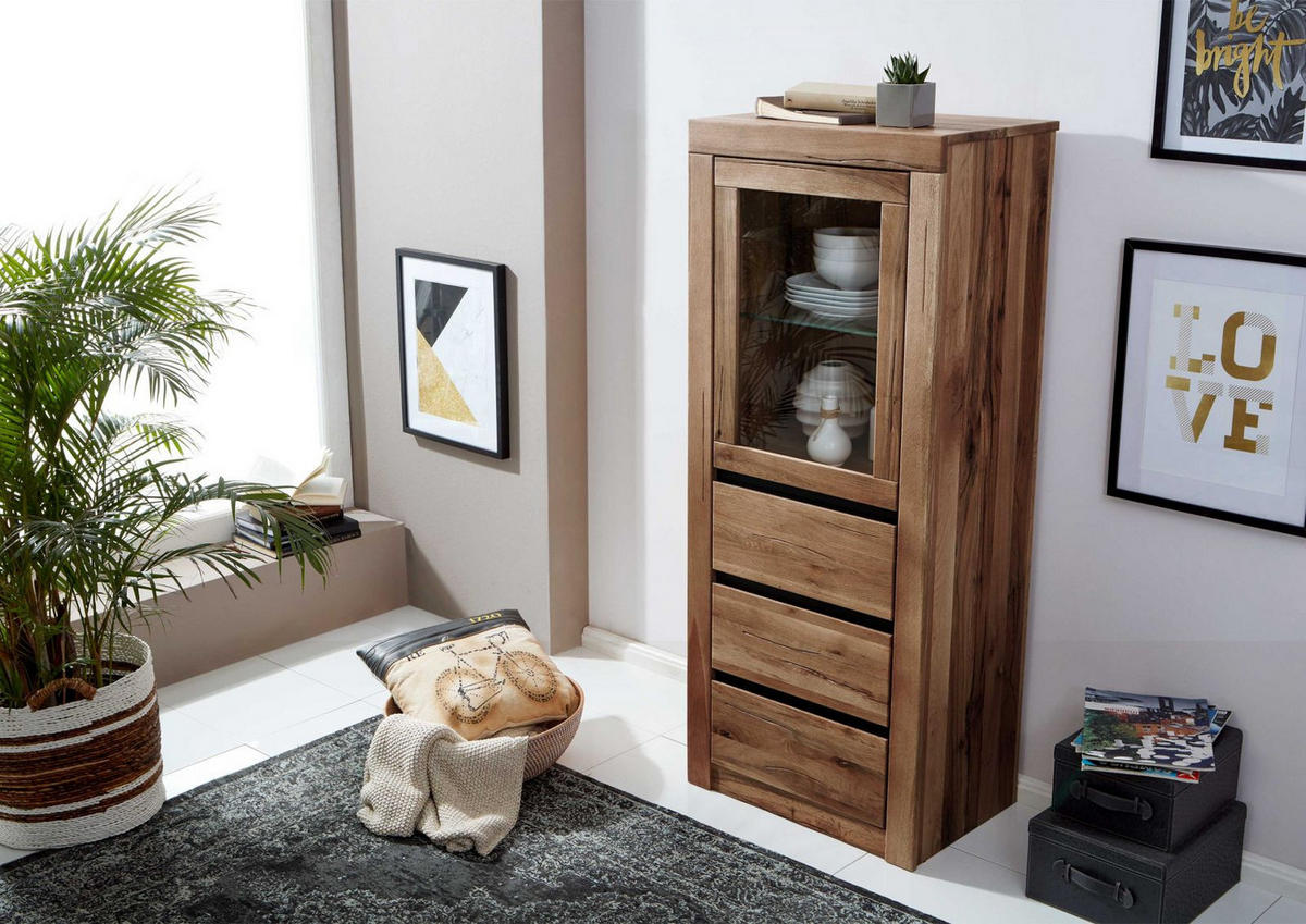 VITRINE Wild-/Zerreiche 62x42x150 Tabacco brown geölt MONTREUX #322 - Braun, Holz (62/150/42cm) - Massivmoebel24