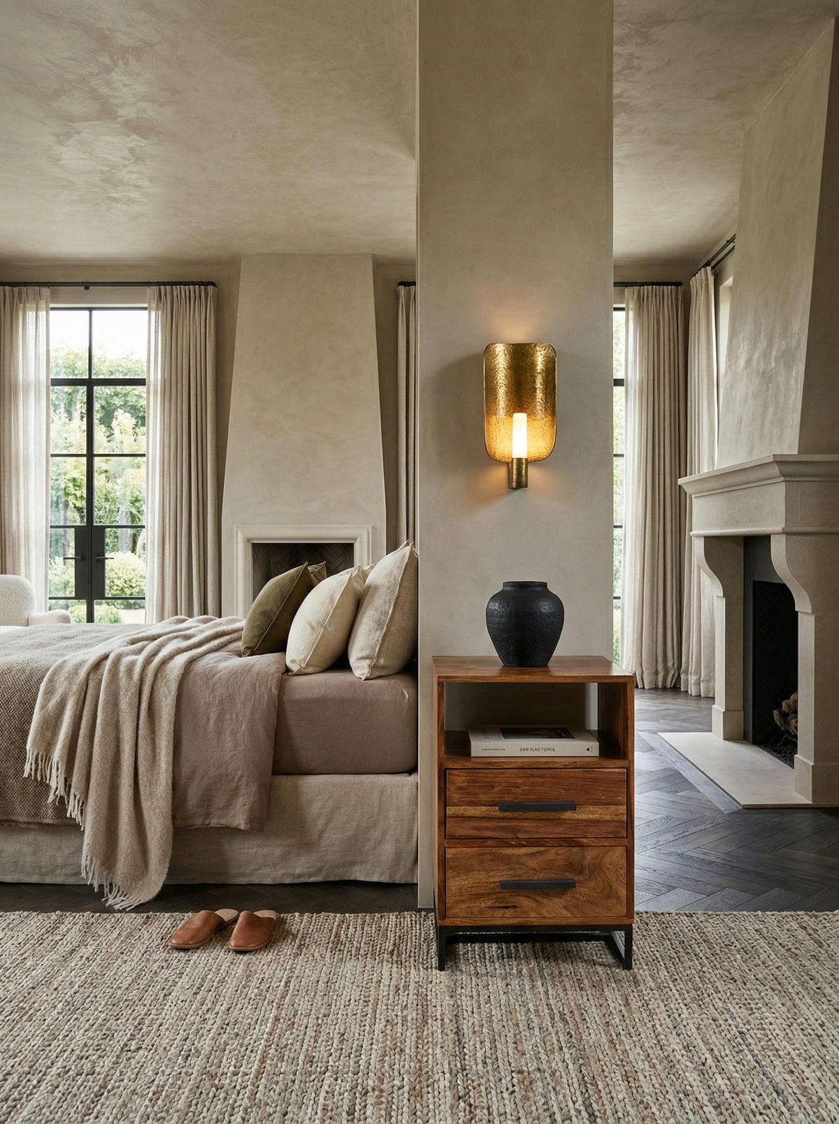 NACHTTISCH – Massivholz/Metall, Industrial-Stil, für Boxspringbett - Schwarz/Braun, Holz/Metall (40/66/35cm) - KADIMA DESIGN