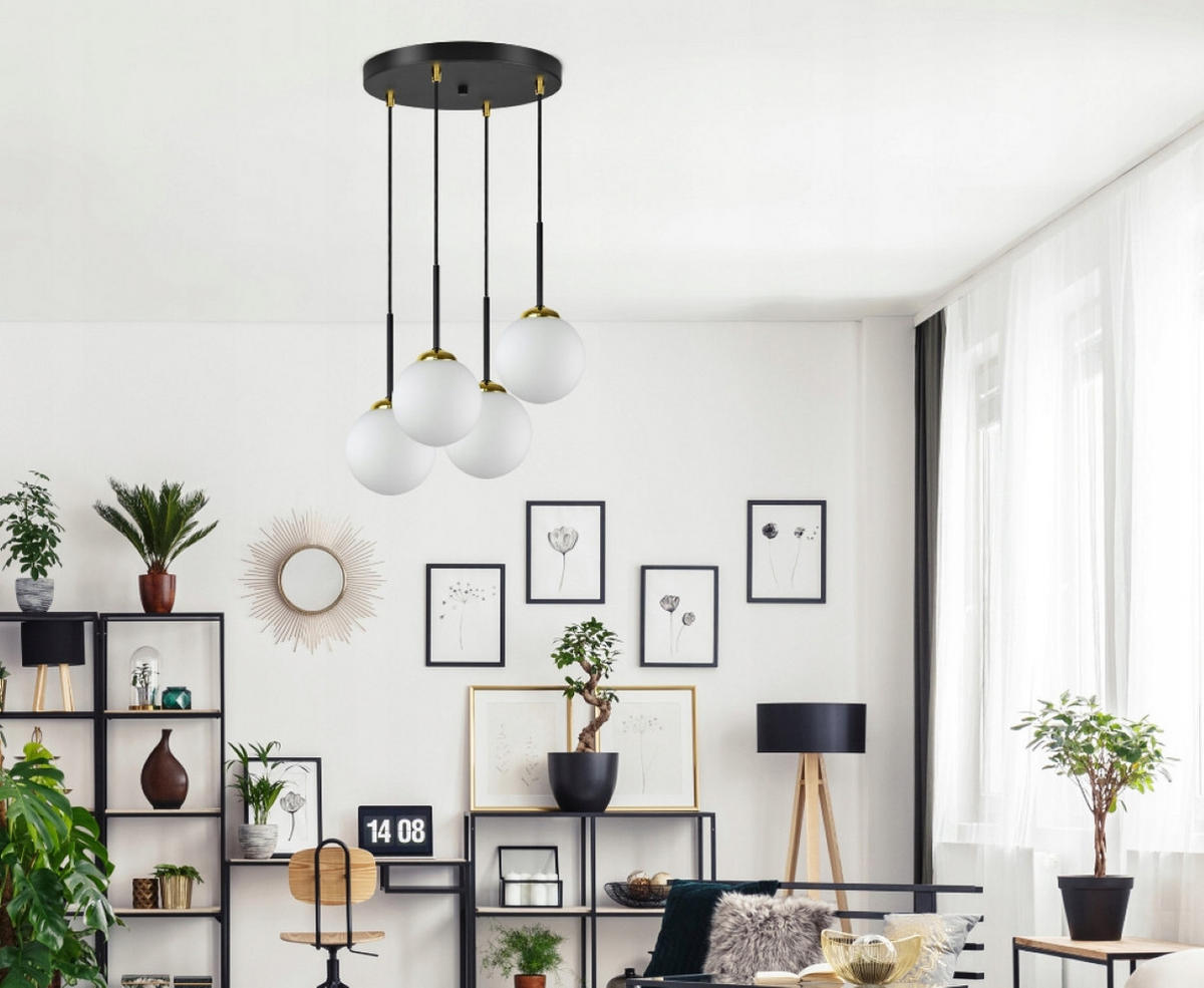 PENDELLEUCHTE Milano Glas - Goldfarben/Schwarz, Glas/Metall (35/35/90cm) - kiki design