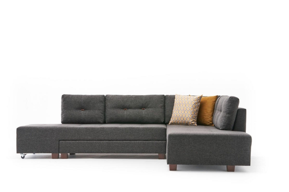 ECKSOFA mit rollbarer Schlaffunktion - Anthrazit/Walnussfarben, Holzwerkstoff/Kunststoff (206/280cm) - myHomelando
