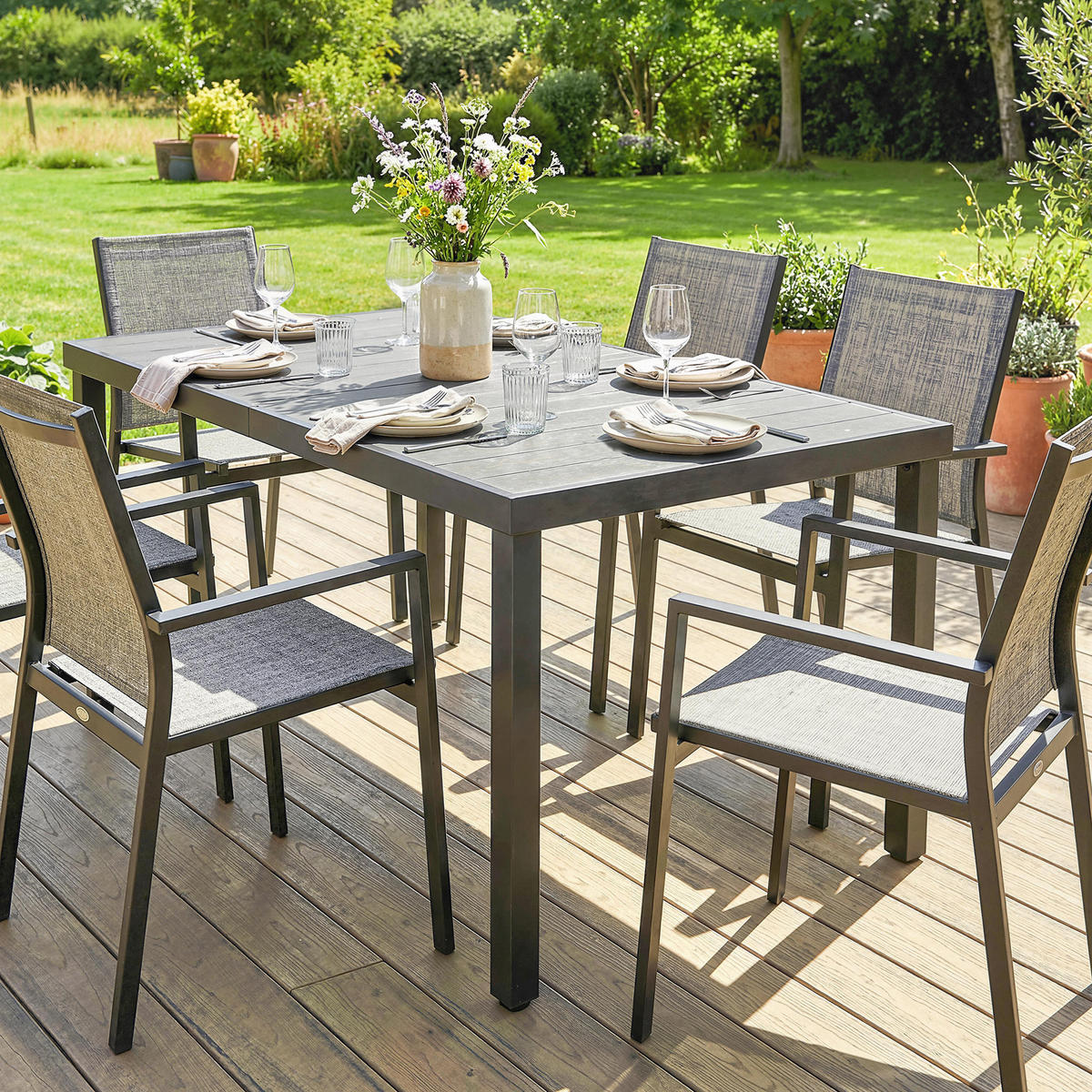 GARTENTISCH DE-14185 140x90 cm mit Lattenrost Grau - Grau, Metall (140/90/74cm) - ComfortXL